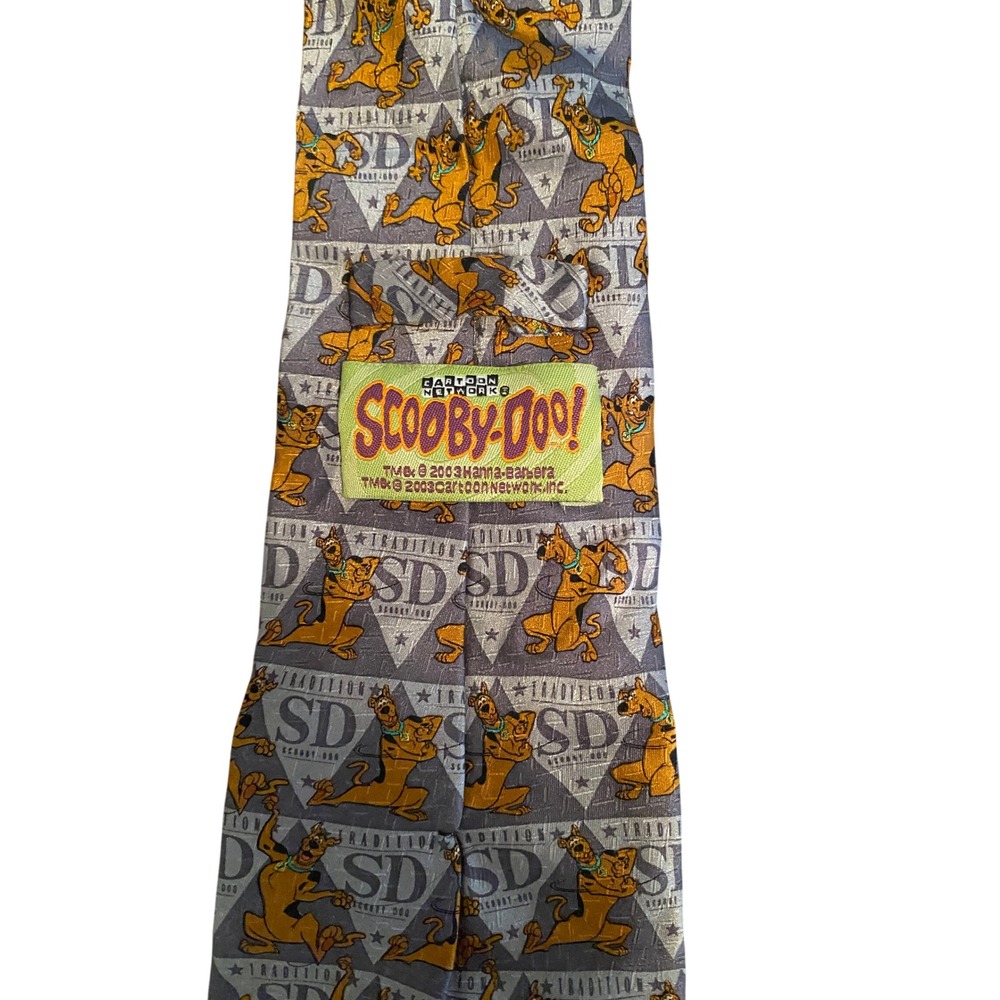 Vintage 2003 Scooby-Doo Cartoon Network Silk Tie Grey‎ All Over Print Handmade